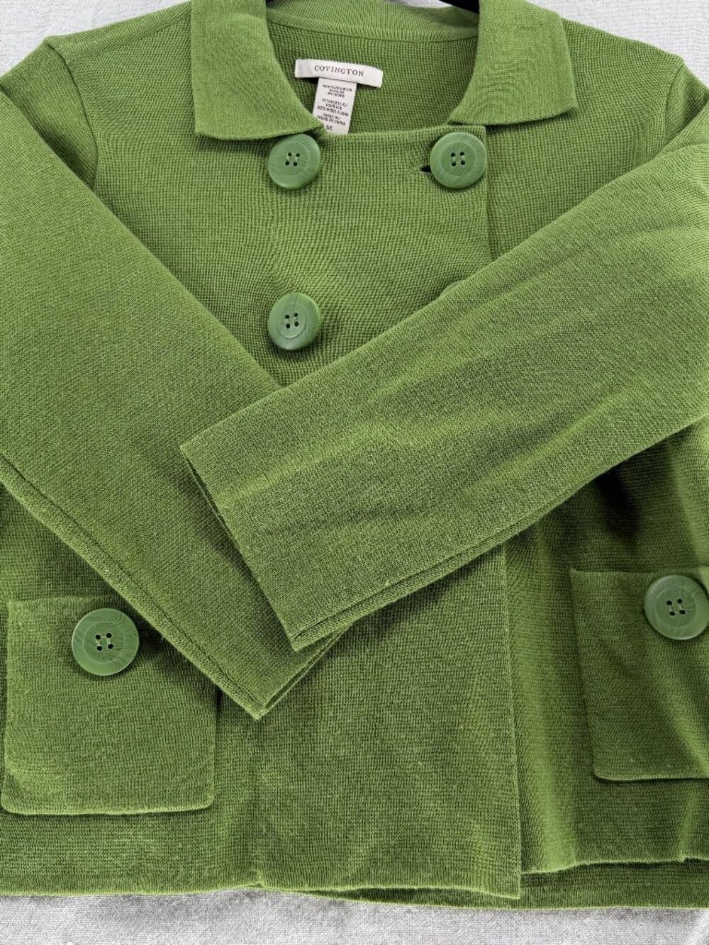 Covington Green Knit Swing Jacket Cardigan size Small Boxy Button